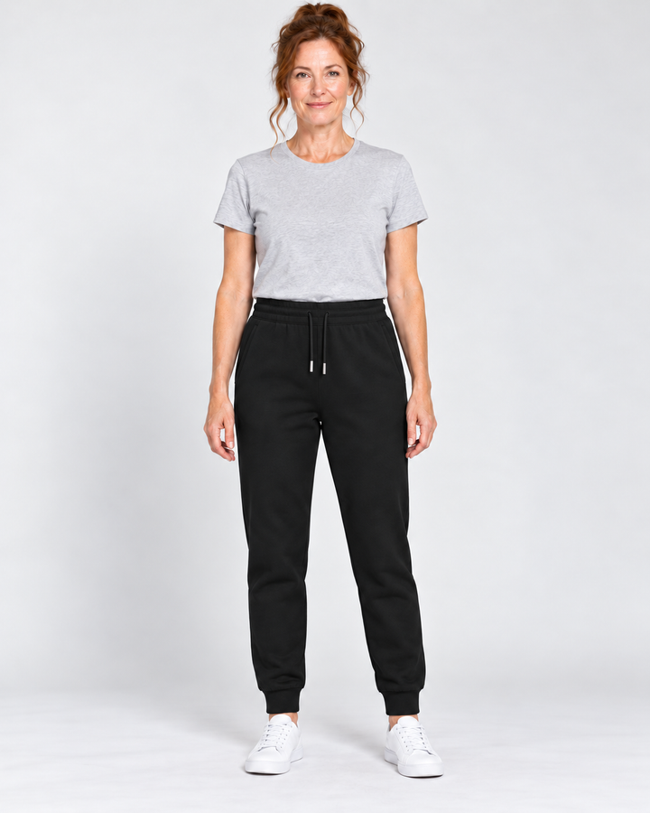 Sitztgut Unisex-Jogginghose aus Baumwolle mit Rippbündchen – Schwarz – Vorderansicht