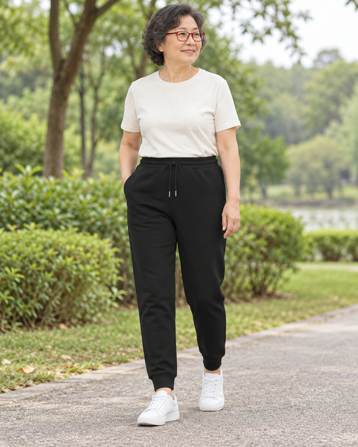 Sitztgut Unisex-Jogginghose aus Baumwolle mit Rippbündchen – Schwarz – Alltagsansicht