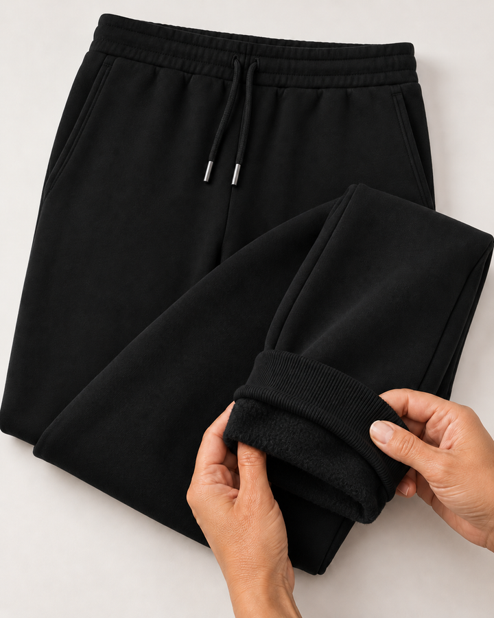 Sitztgut Unisex-Jogginghose aus Baumwolle mit Rippbündchen – Schwarz – Materialdetail