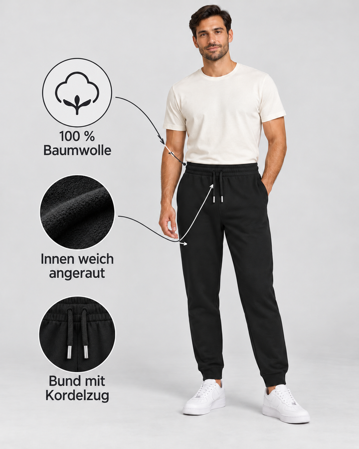 Sitztgut Unisex-Jogginghose aus Baumwolle mit Rippbündchen – Schwarz – Produktdetails