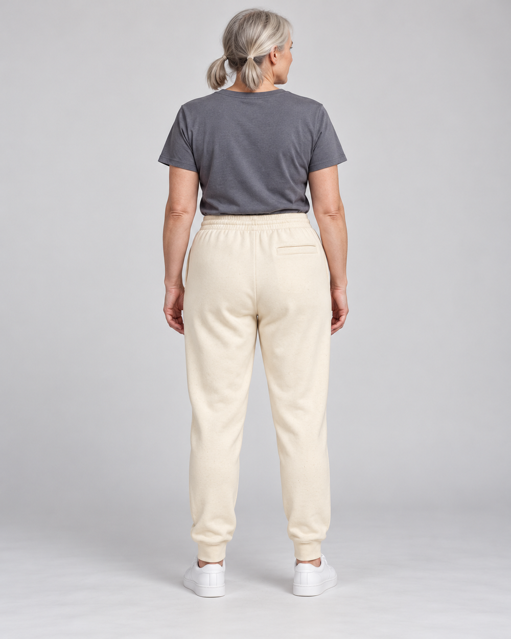 Sitztgut Unisex-Jogginghose aus Baumwolle mit Rippbündchen – Natur – Rückenansicht