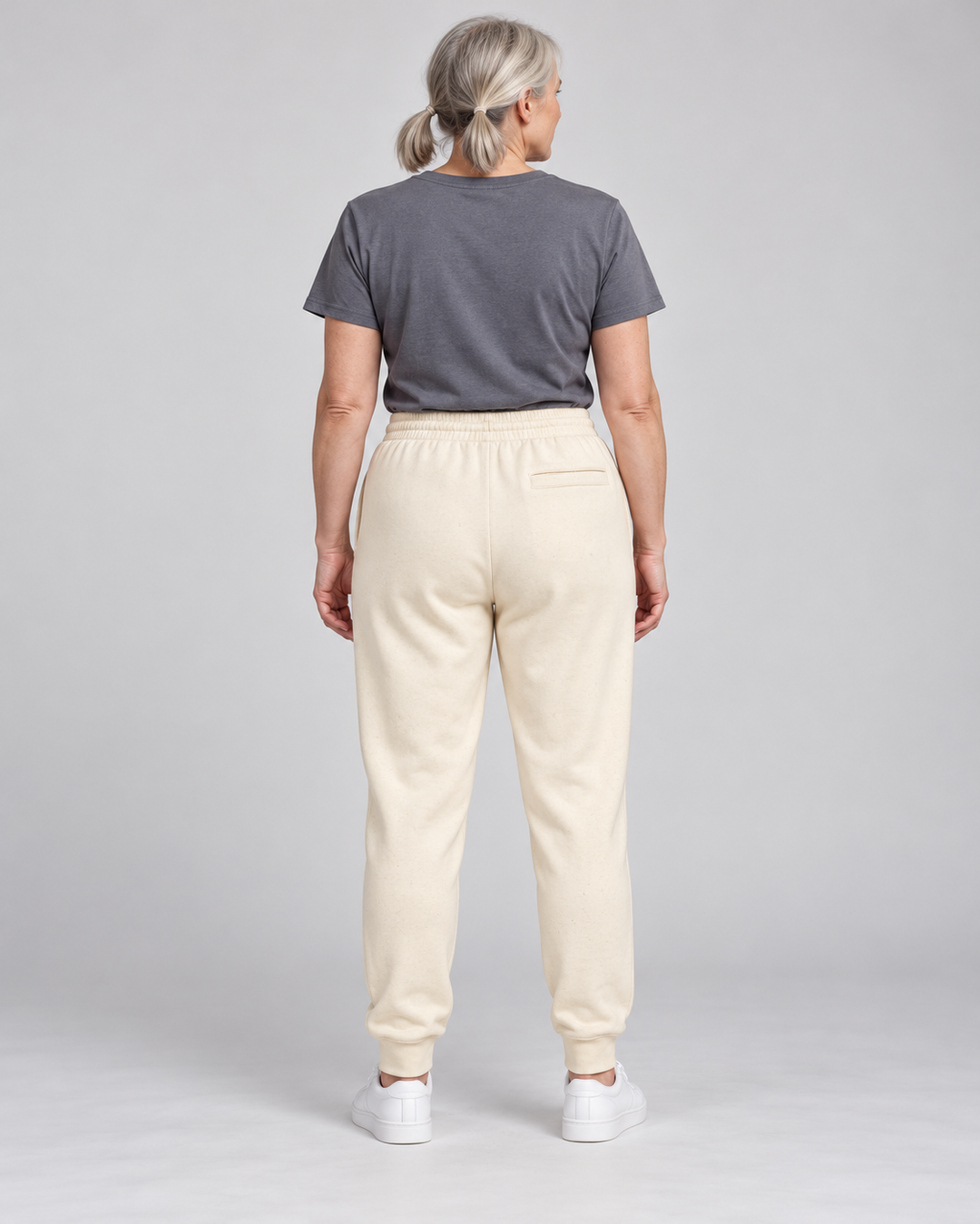 Sitztgut Unisex-Jogginghose aus Baumwolle mit Rippbündchen – Natur – Rückenansicht