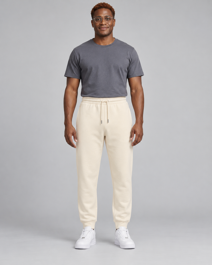 Sitztgut Unisex-Jogginghose aus Baumwolle mit Rippbündchen – Natur – Vorderansicht