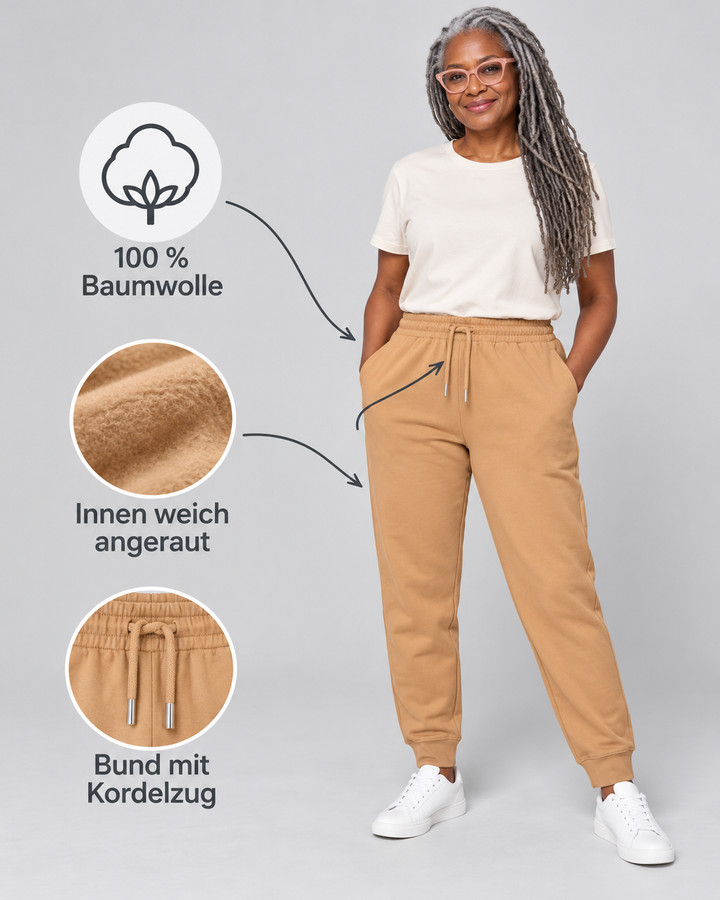 Sitztgut Unisex-Jogginghose aus Baumwolle mit Rippbündchen – Latte – Produktdetails