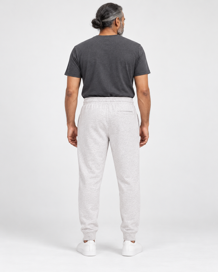 Sitztgut Unisex-Jogginghose aus Baumwolle mit Rippbündchen – Hellgrau meliert (Cool Heather Grey) – Rückenansicht