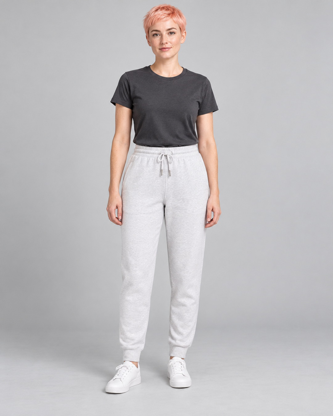 Sitztgut Unisex-Jogginghose aus Baumwolle mit Rippbündchen – Hellgrau meliert (Cool Heather Grey) – Vorderansicht