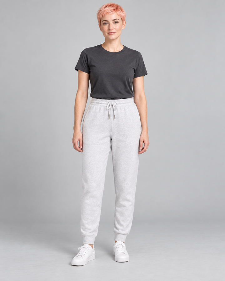 Sitztgut Unisex-Jogginghose aus Baumwolle mit Rippbündchen – Hellgrau meliert (Cool Heather Grey) – Vorderansicht