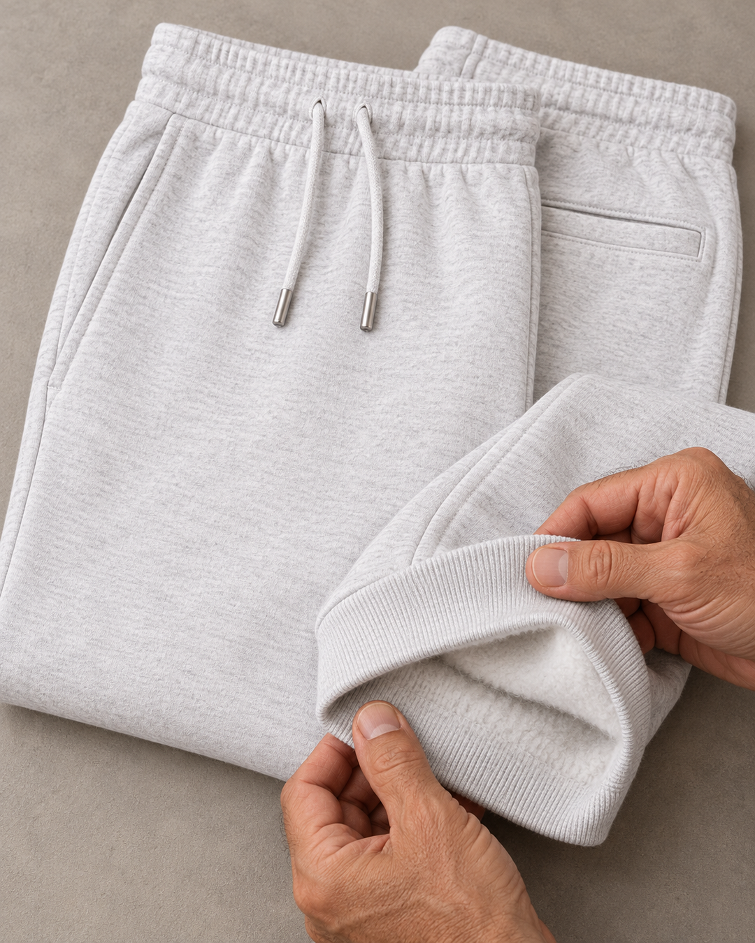 Sitztgut Unisex-Jogginghose aus Baumwolle mit Rippbündchen – Hellgrau meliert (Cool Heather Grey) – Materialdetail
