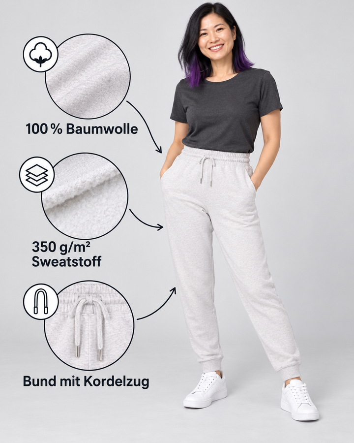 Sitztgut Unisex-Jogginghose aus Baumwolle mit Rippbündchen – Hellgrau meliert (Cool Heather Grey) – Produktdetails