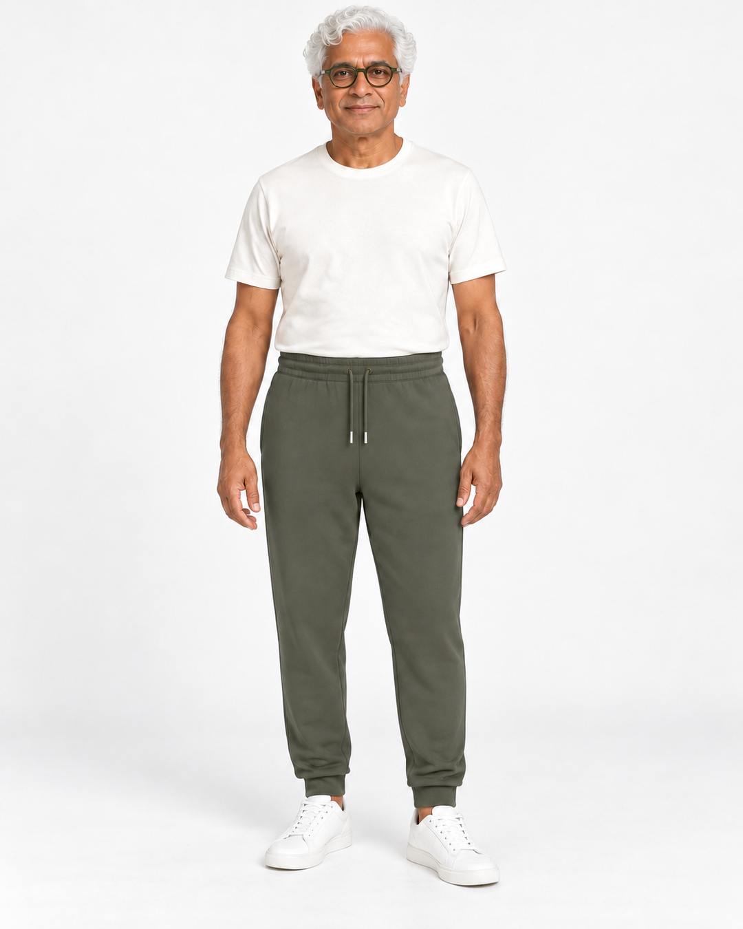 Sitztgut Unisex-Jogginghose aus Baumwolle mit Rippbündchen – Khaki – Vorderansicht
