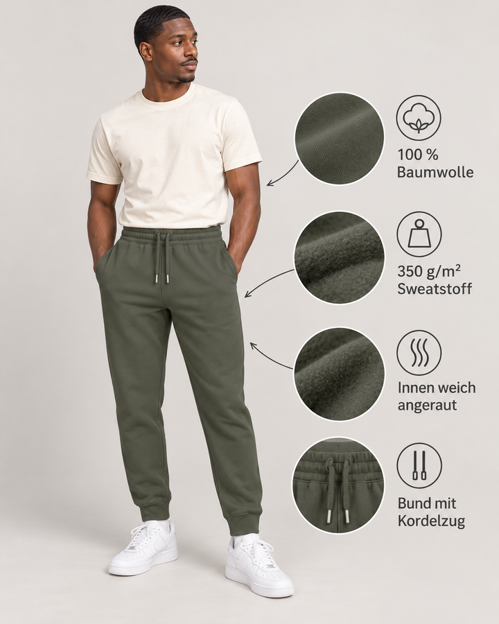 Sitztgut Unisex-Jogginghose aus Baumwolle mit Rippbündchen – Khaki – Produktdetails