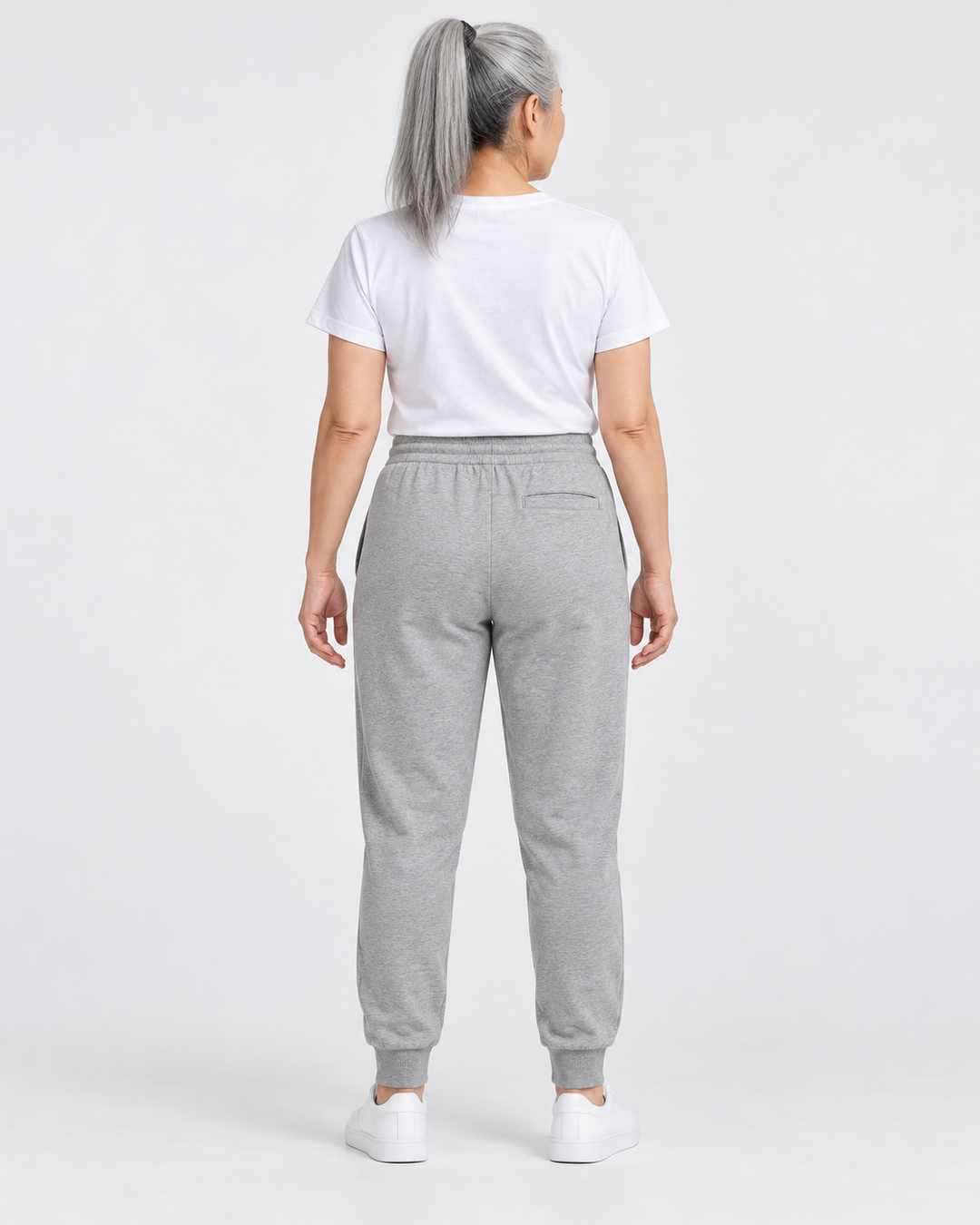 Sitztgut Unisex-Jogginghose aus Baumwolle mit Rippbündchen – Grau meliert (Heather Grey) – Rückenansicht