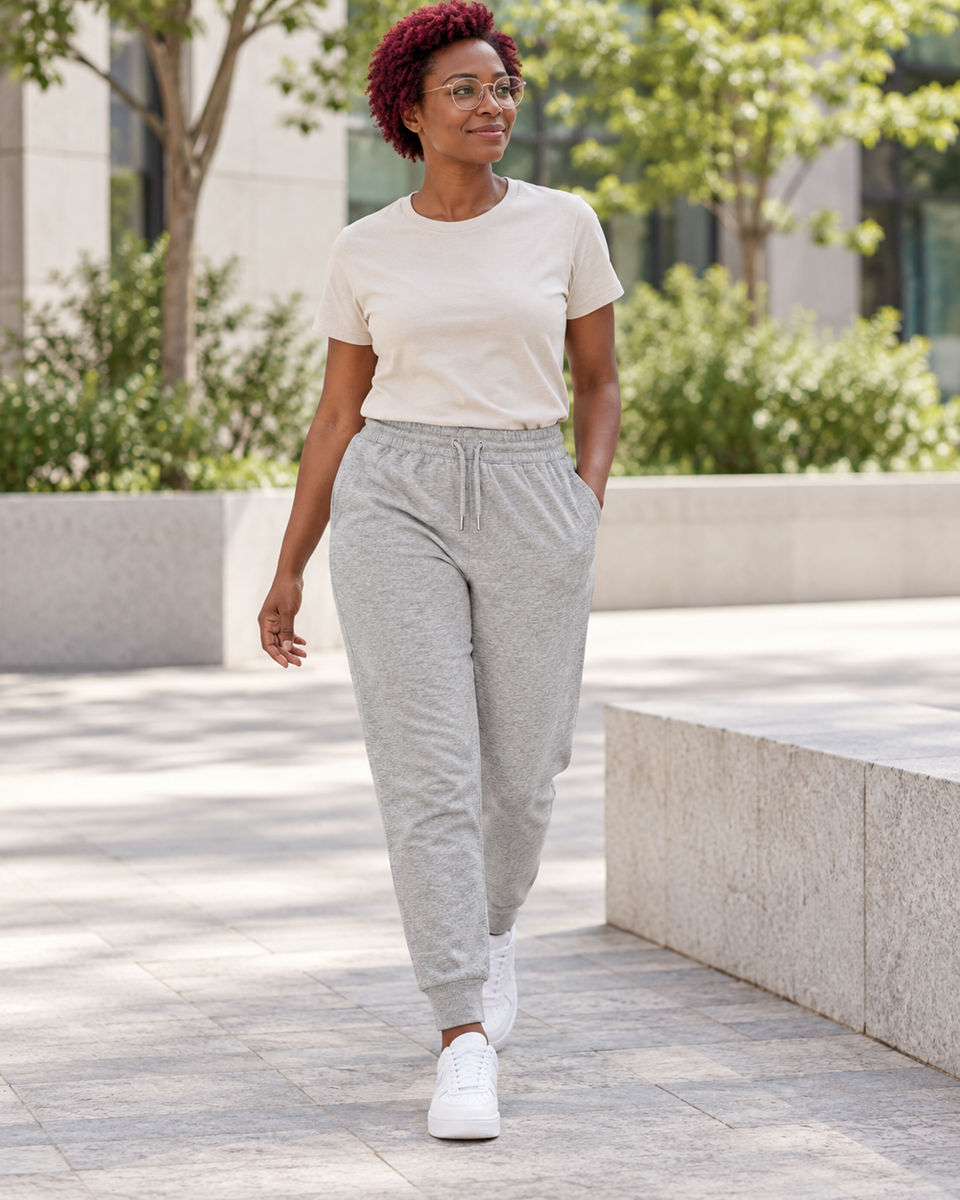 Sitztgut Unisex-Jogginghose aus Baumwolle mit Rippbündchen – Grau meliert (Heather Grey) – Alltagsansicht