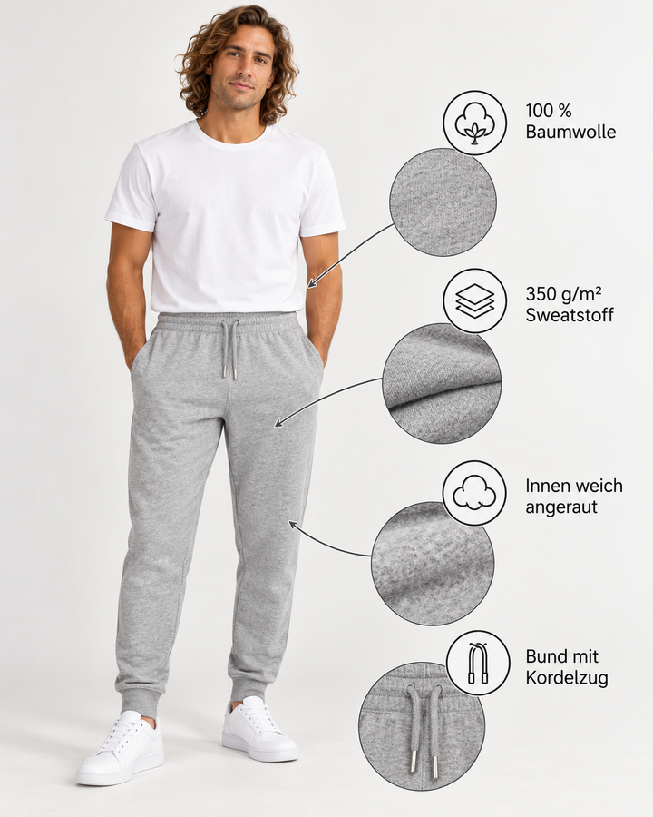 Sitztgut Unisex-Jogginghose aus Baumwolle mit Rippbündchen – Grau meliert (Heather Grey) – Produktdetails