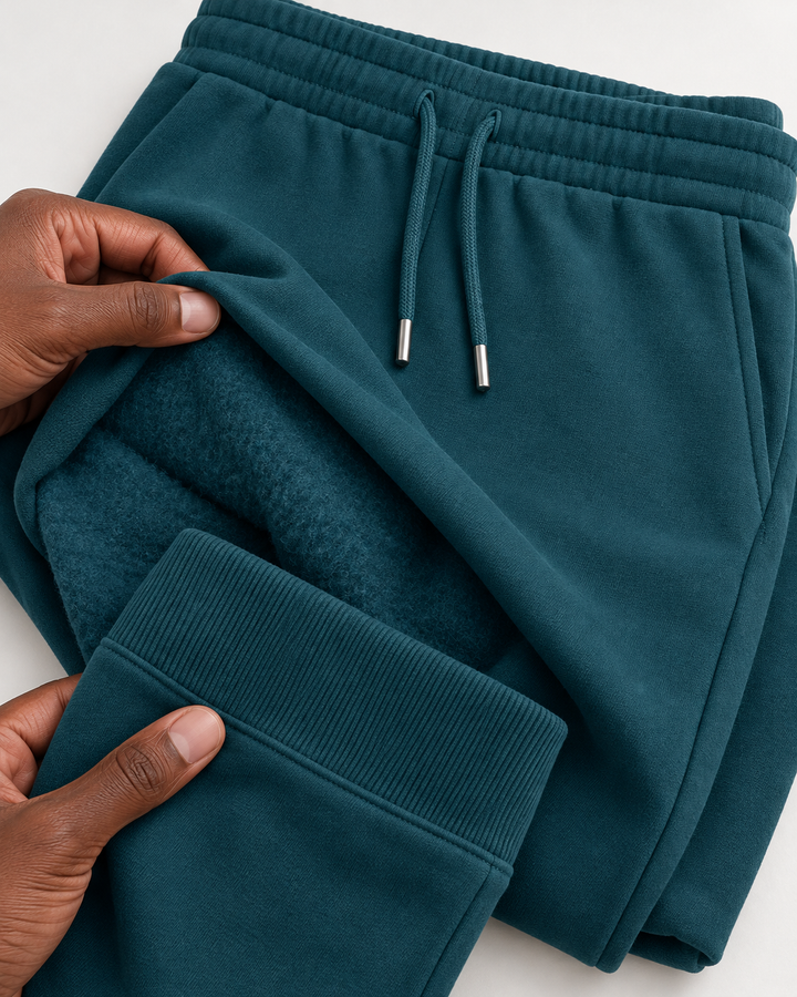 Sitztgut Unisex-Jogginghose aus Baumwolle mit Rippbündchen – Stargazer – Materialdetail