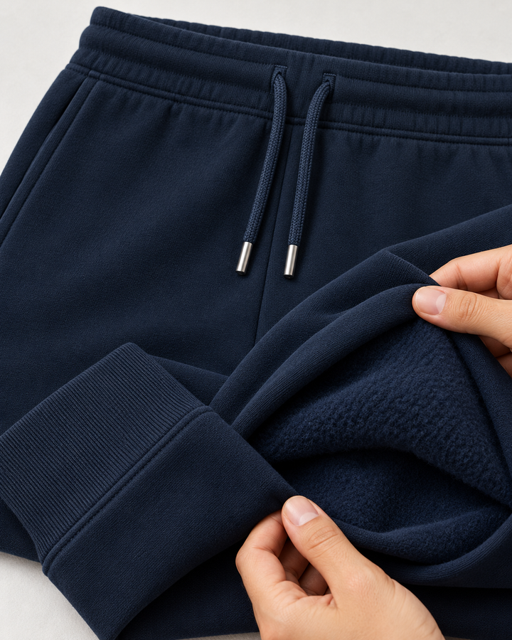 Sitztgut Unisex-Jogginghose aus Baumwolle mit Rippbündchen – Marineblau – Materialdetail