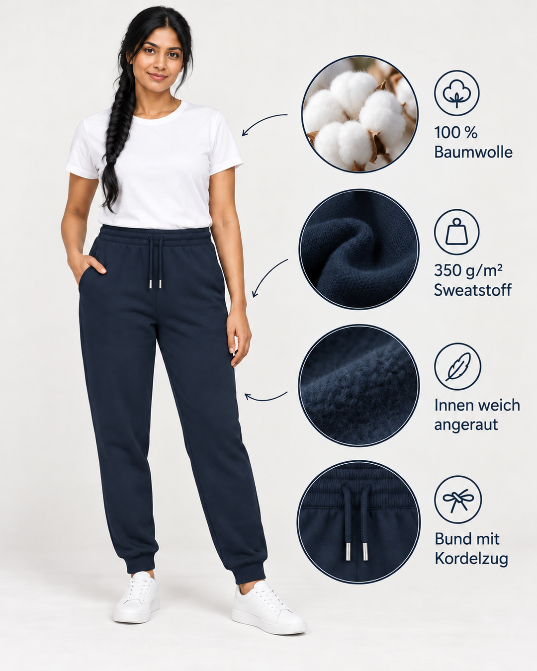 Sitztgut Unisex-Jogginghose aus Baumwolle mit Rippbündchen – Marineblau – Produktdetails