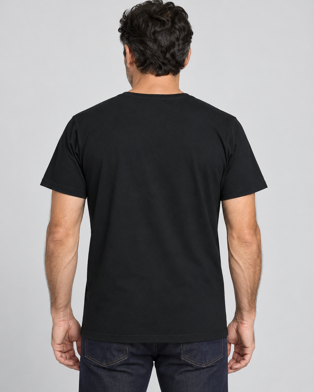Sitztgut Herren-T-Shirt aus Baumwolle mit V-Ausschnitt – Schwarz – Rückenansicht