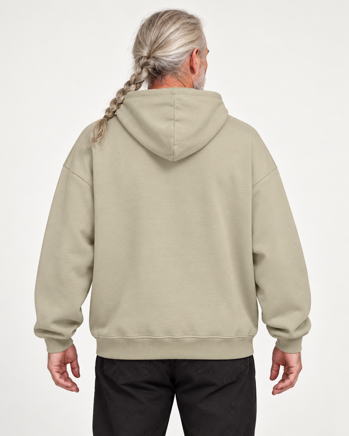 Sitztgut Unisex-Hoodie aus Baumwolle, Oversized Fit – Stone – Rückenansicht