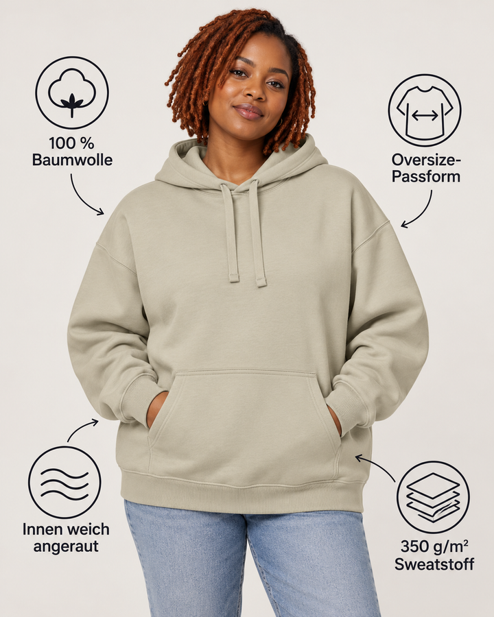 Sitztgut Unisex-Hoodie aus Baumwolle, Oversized Fit – Stone – Produktdetails