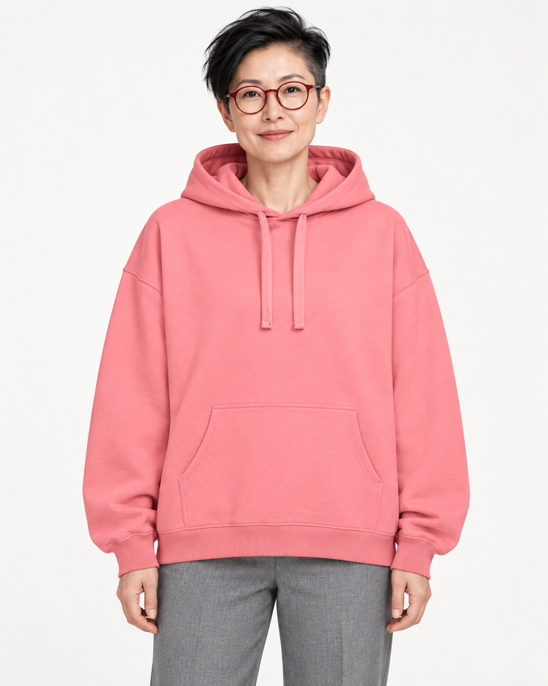 Sitztgut Unisex-Hoodie aus Baumwolle, Oversized Fit – Pink Joy – Vorderansicht