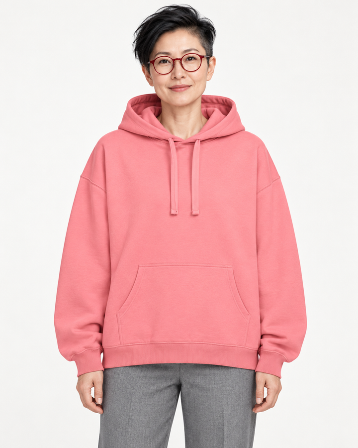 Sitztgut Unisex-Hoodie aus Baumwolle, Oversized Fit – Pink Joy – Vorderansicht