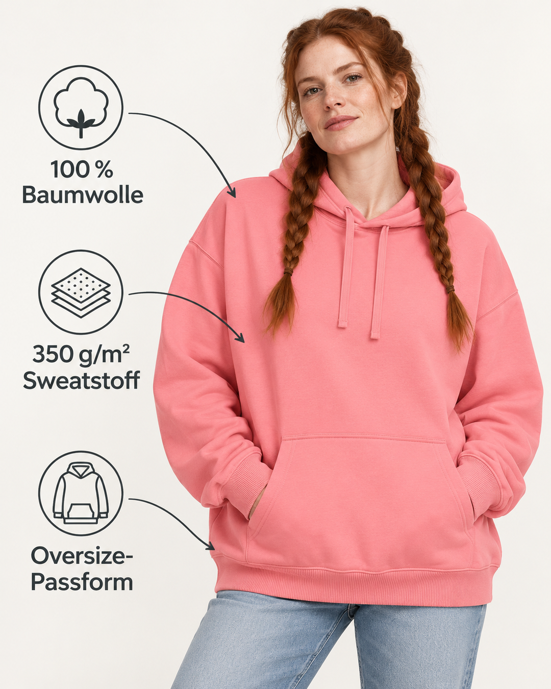 Sitztgut Unisex-Hoodie aus Baumwolle, Oversized Fit – Pink Joy – Produktdetails