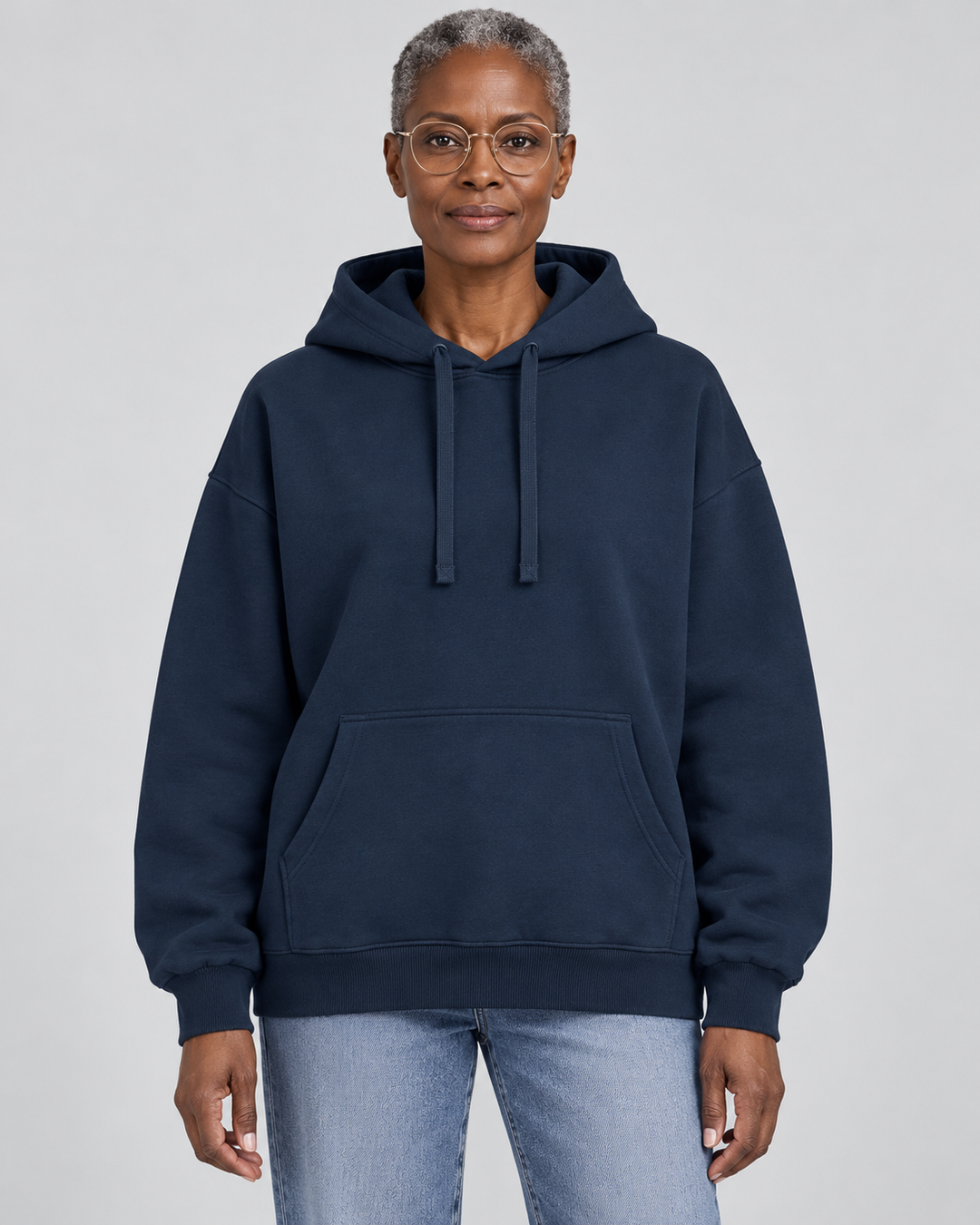 Sitztgut Unisex-Hoodie aus Baumwolle, Oversized Fit – Marineblau – Vorderansicht