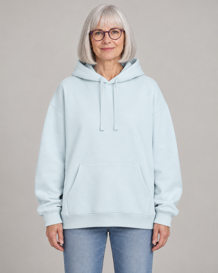 Sitztgut Unisex-Hoodie aus Baumwolle, Oversized Fit – Blue Ice – Vorderansicht