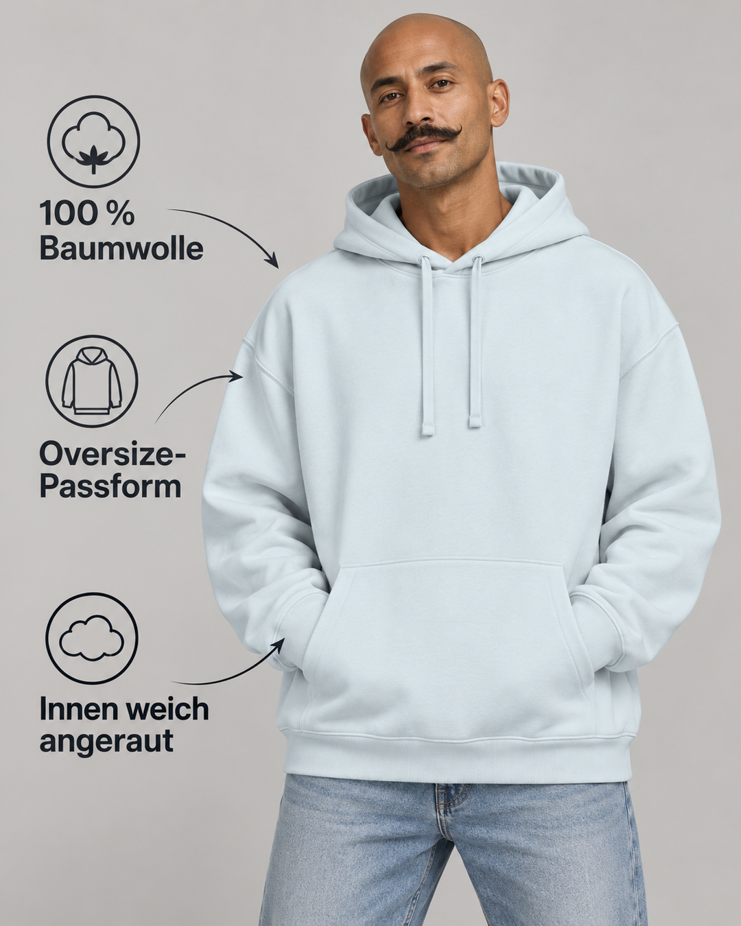 Sitztgut Unisex-Hoodie aus Baumwolle, Oversized Fit – Blue Ice – Produktdetails
