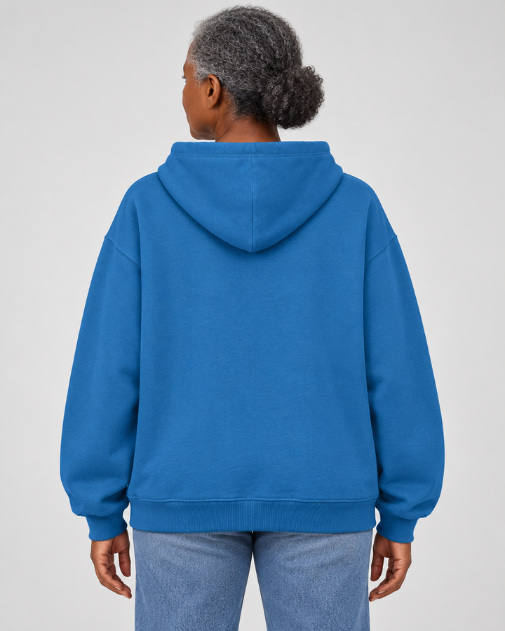 Sitztgut Unisex-Hoodie aus Baumwolle, Oversized Fit – Blau (Mindful Blue) – Rückenansicht
