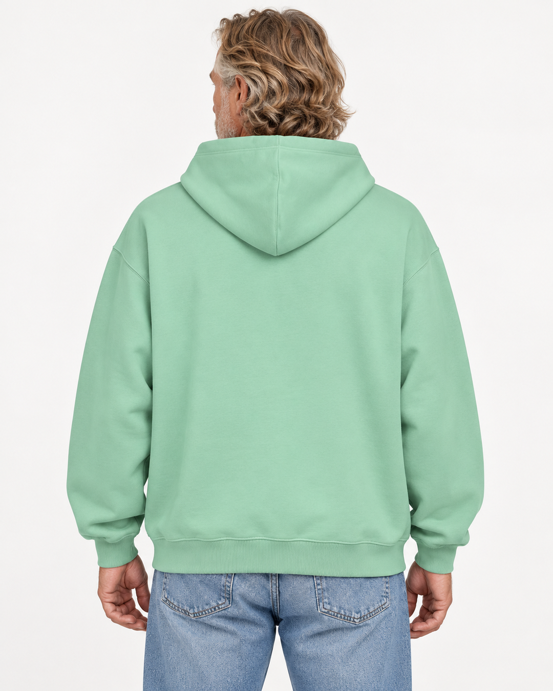 Sitztgut Unisex-Hoodie aus Baumwolle, Oversized Fit – Misty Jade – Rückenansicht