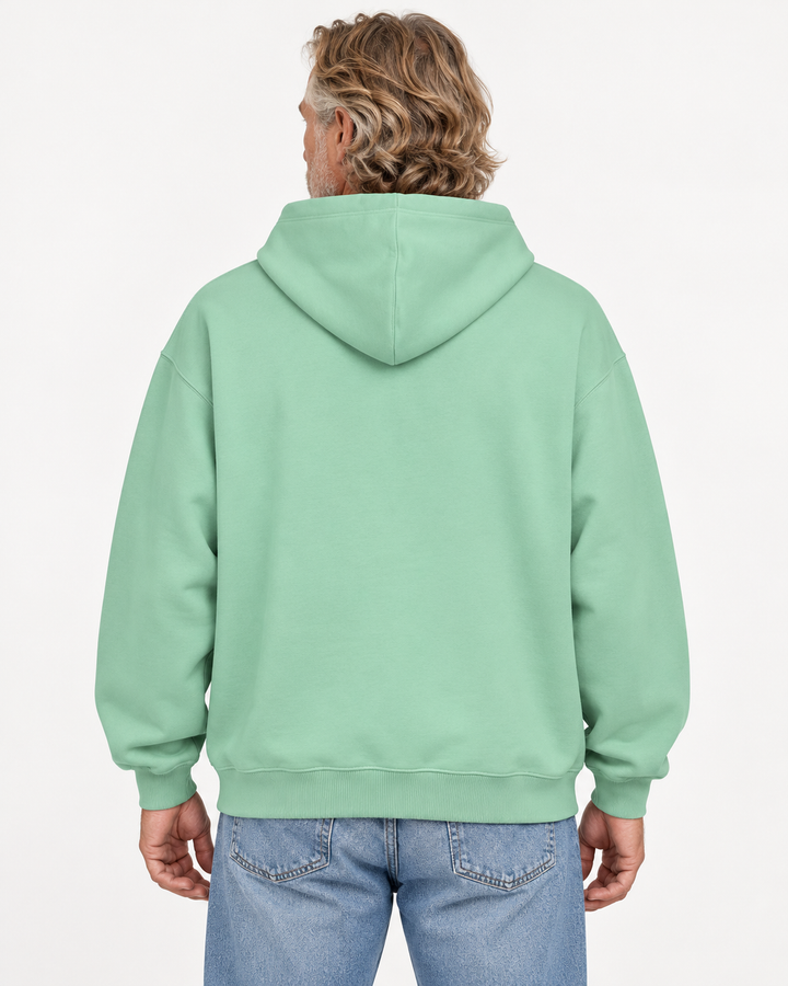 Sitztgut Unisex-Hoodie aus Baumwolle, Oversized Fit – Misty Jade – Rückenansicht