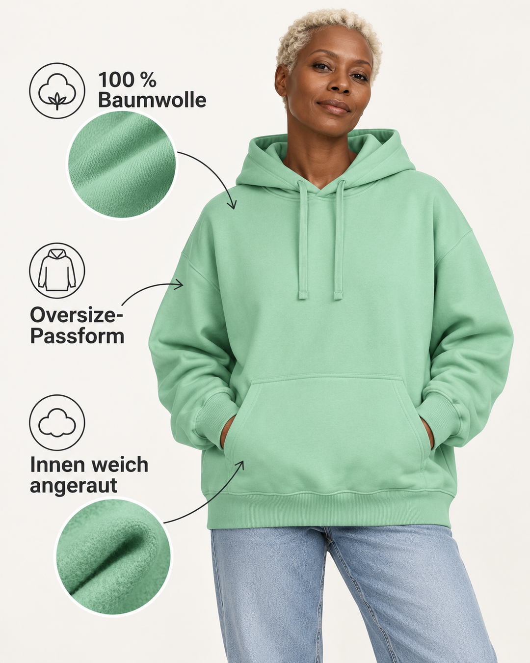 Sitztgut Unisex-Hoodie aus Baumwolle, Oversized Fit – Misty Jade – Produktdetails