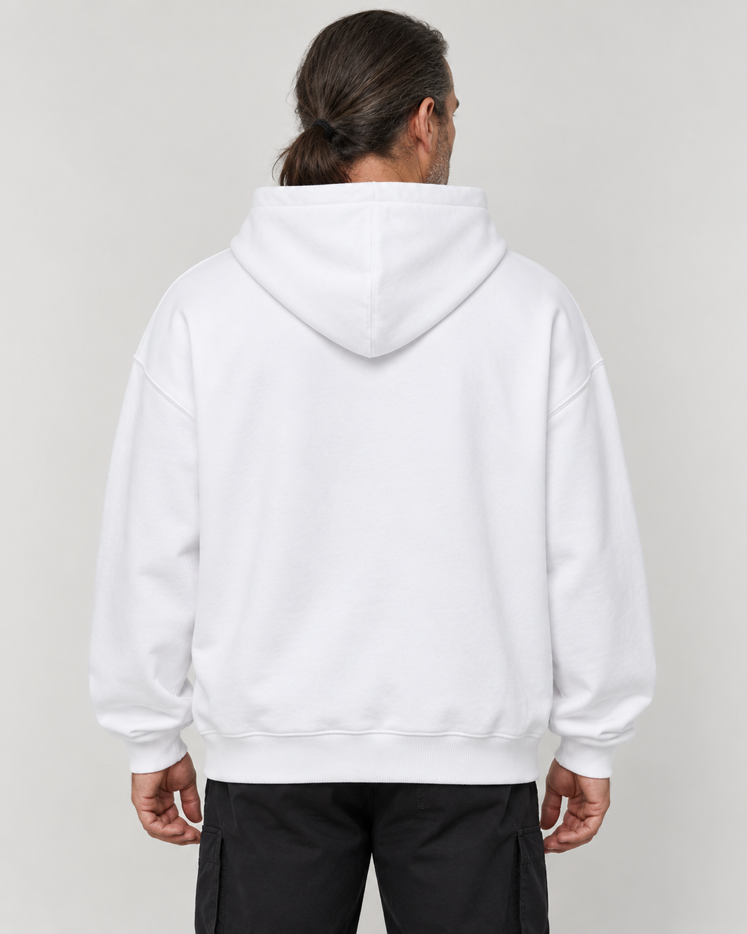 Sitztgut Unisex-Hoodie aus Baumwolle, Oversized Fit – Weiß – Rückenansicht