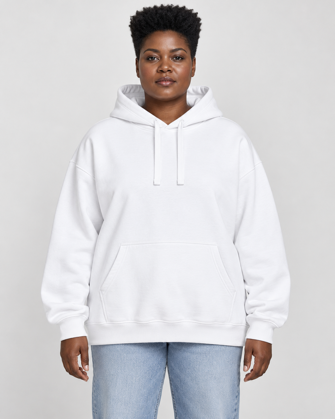 Sitztgut Unisex-Hoodie aus Baumwolle, Oversized Fit – Weiß – Vorderansicht