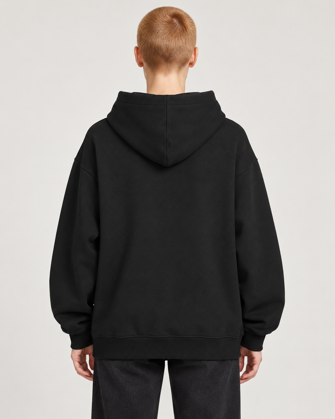 Sitztgut Unisex-Hoodie aus Baumwolle, Oversized Fit – Schwarz – Rückenansicht