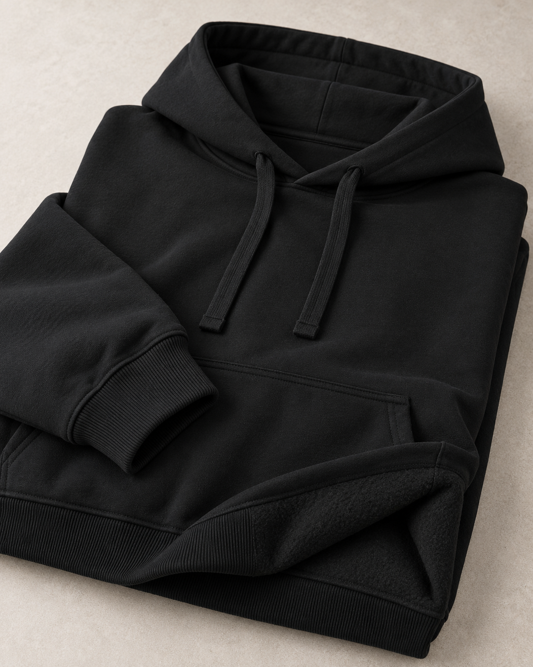 Sitztgut Unisex-Hoodie aus Baumwolle, Oversized Fit – Schwarz – Materialdetail