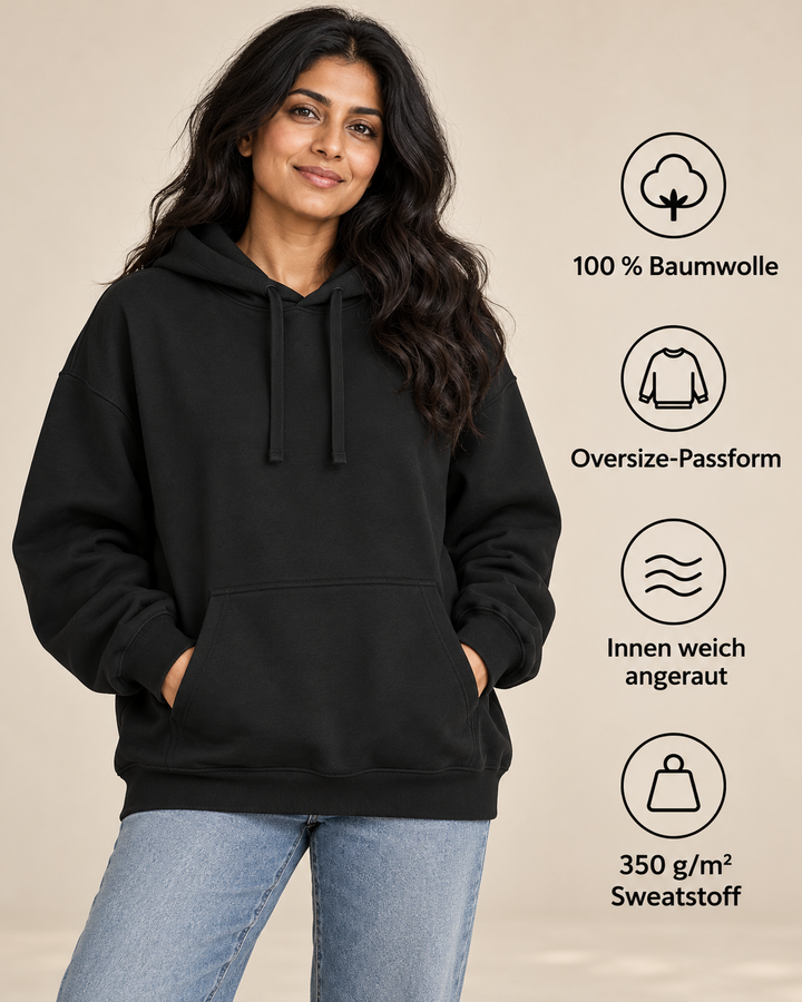 Sitztgut Unisex-Hoodie aus Baumwolle, Oversized Fit – Schwarz – Produktdetails