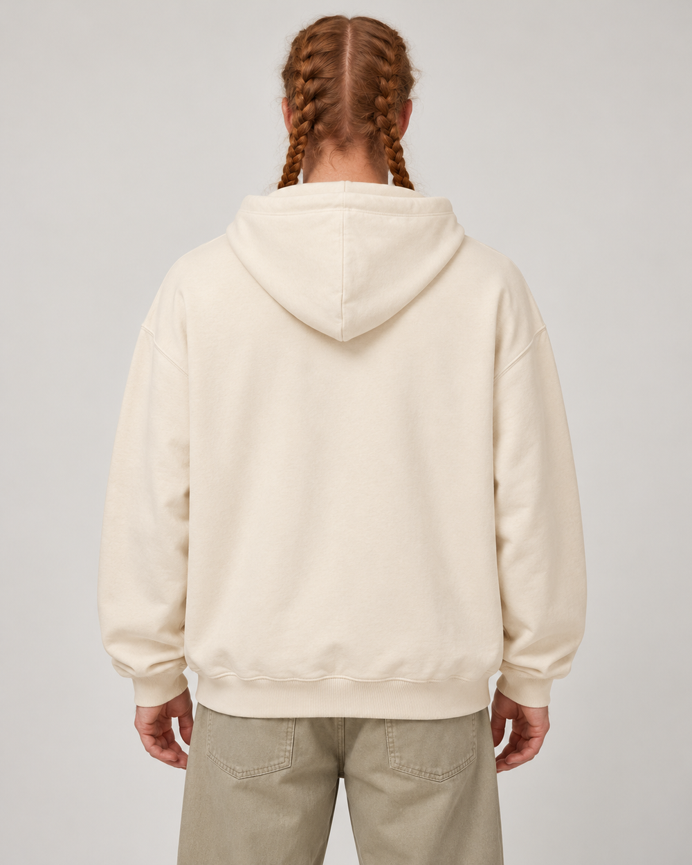 Sitztgut Unisex-Hoodie aus Baumwolle, Oversized Fit – Natur – Rückenansicht