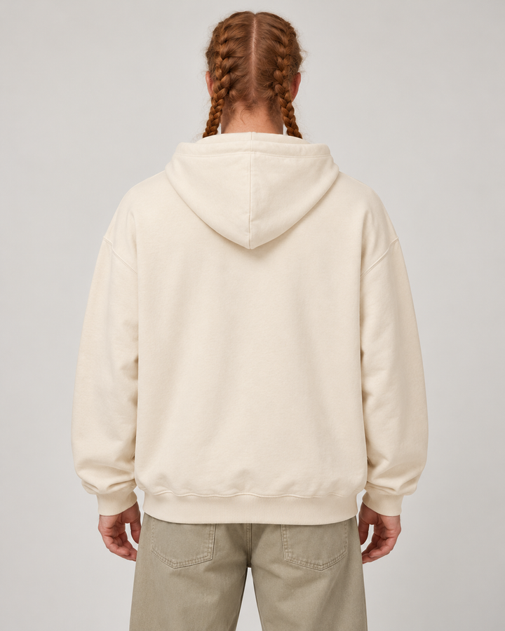 Sitztgut Unisex-Hoodie aus Baumwolle, Oversized Fit – Natur – Rückenansicht