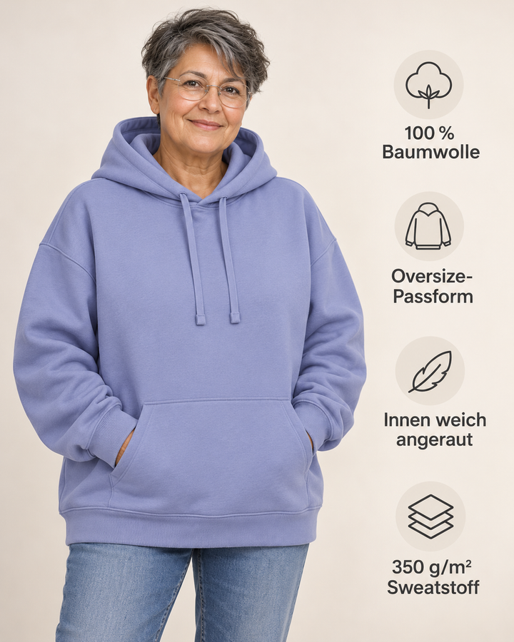 Sitztgut Unisex-Hoodie aus Baumwolle, Oversized Fit – Violet – Produktdetails