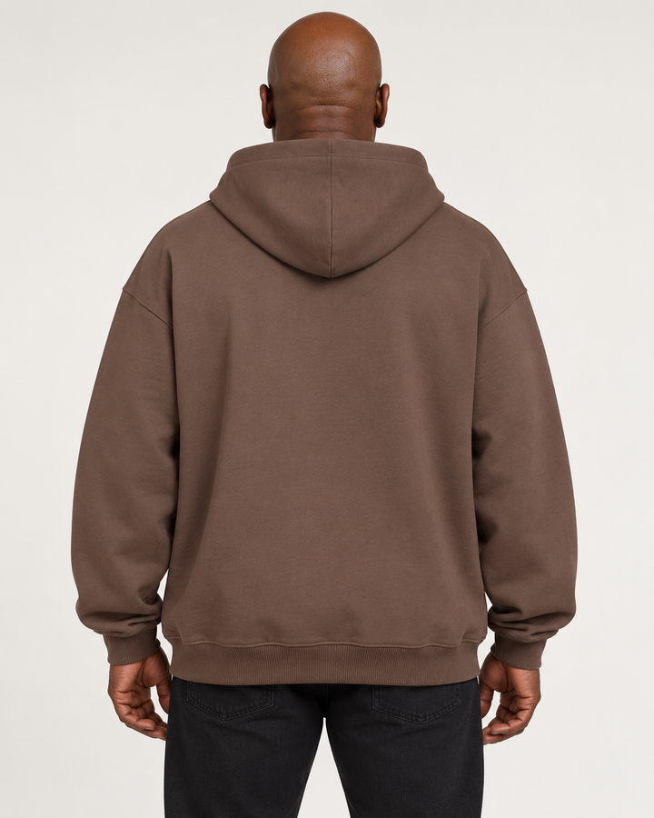 Sitztgut Unisex-Hoodie aus Baumwolle, Oversized Fit – Mocha – Rückenansicht