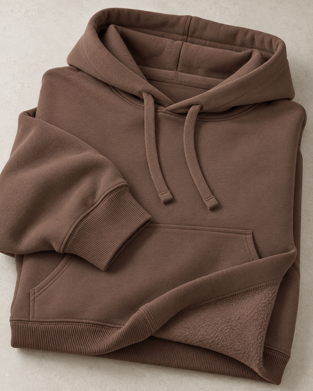 Sitztgut Unisex-Hoodie aus Baumwolle, Oversized Fit – Mocha – Materialdetail