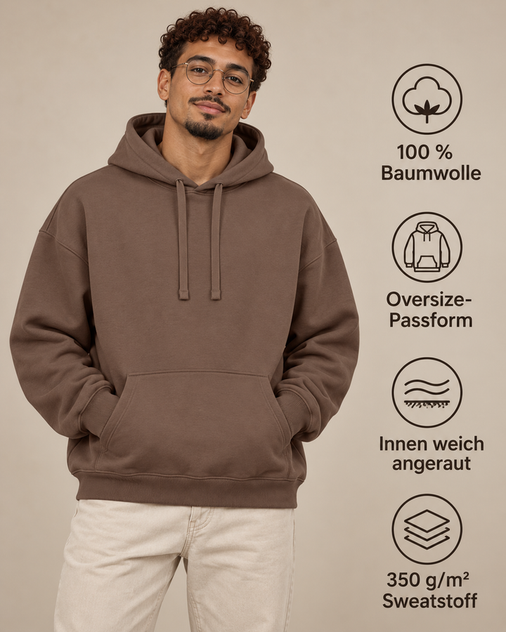 Sitztgut Unisex-Hoodie aus Baumwolle, Oversized Fit – Mocha – Produktdetails