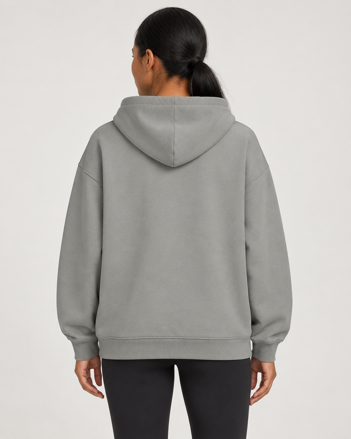 Sitztgut Unisex-Hoodie aus Baumwolle, Oversized Fit – Misty Grey – Rückenansicht