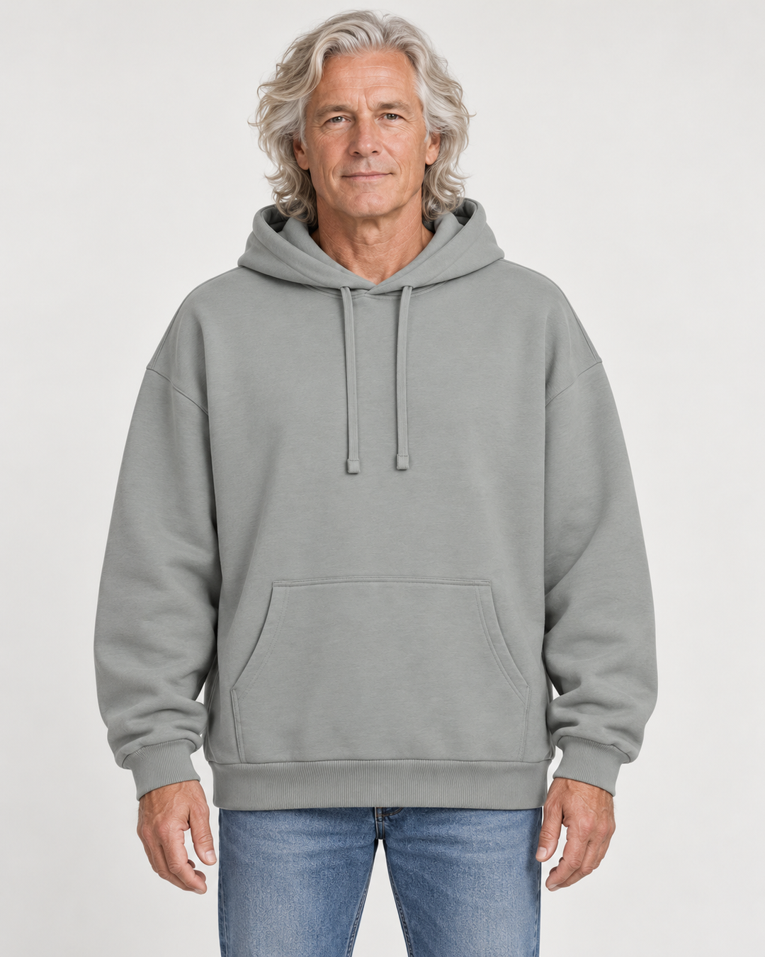Sitztgut Unisex-Hoodie aus Baumwolle, Oversized Fit – Misty Grey – Vorderansicht