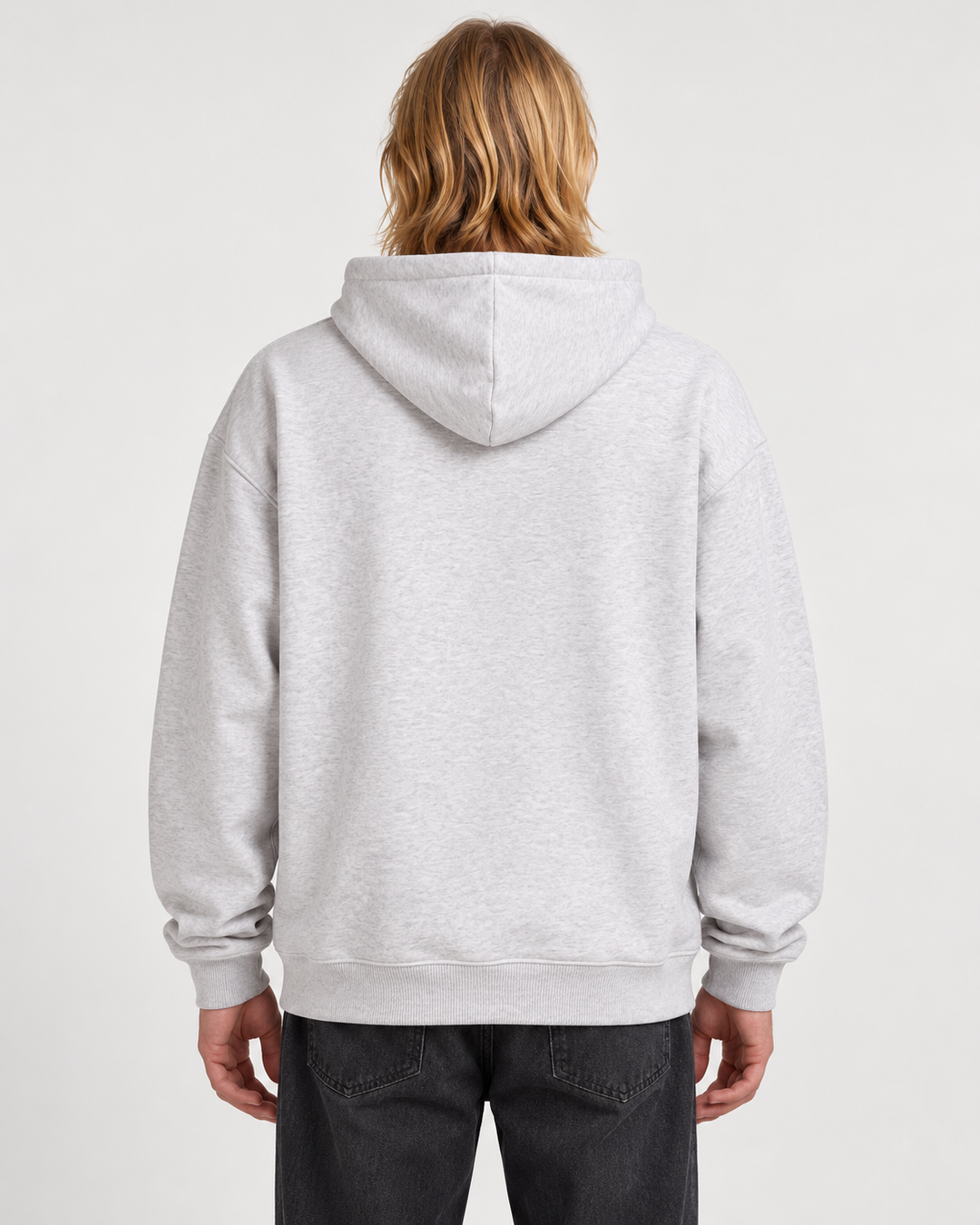 Sitztgut Unisex-Hoodie aus Baumwolle, Oversized Fit – Hellgrau meliert (Cool Heather Grey) – Rückenansicht