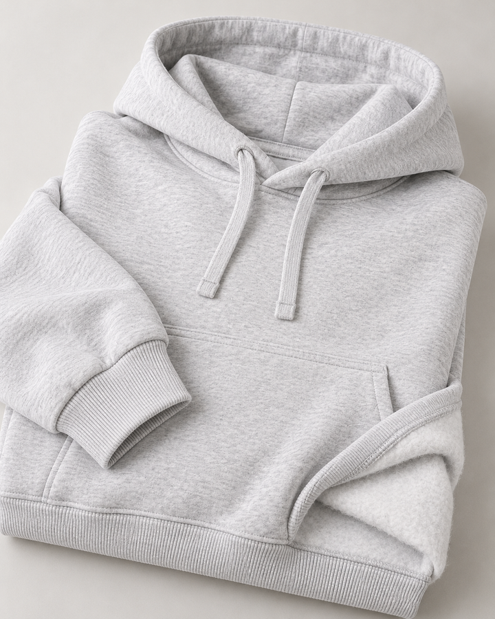 Sitztgut Unisex-Hoodie aus Baumwolle, Oversized Fit – Hellgrau meliert (Cool Heather Grey) – Materialdetail