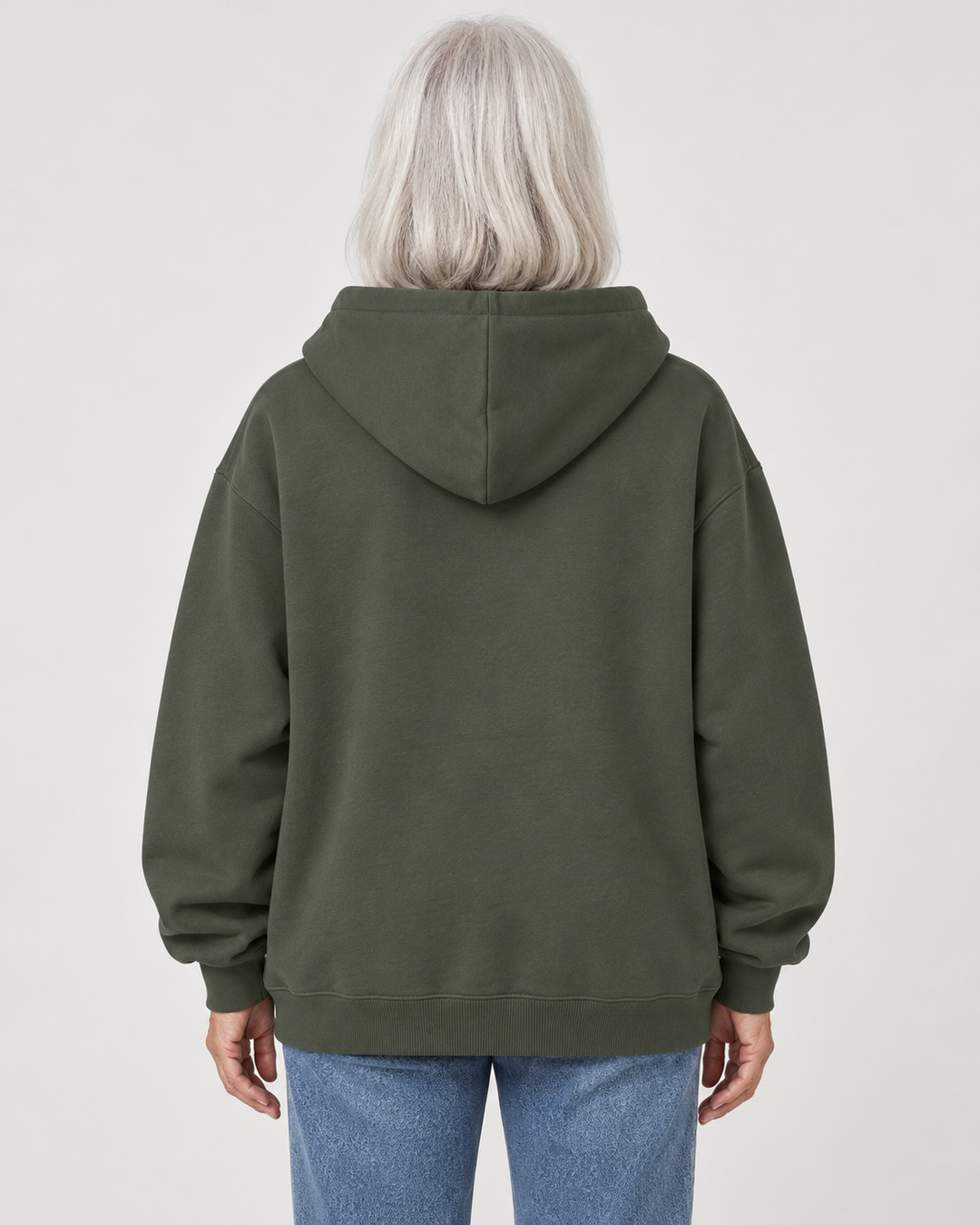 Sitztgut Unisex-Hoodie aus Baumwolle, Oversized Fit – Khaki – Rückenansicht